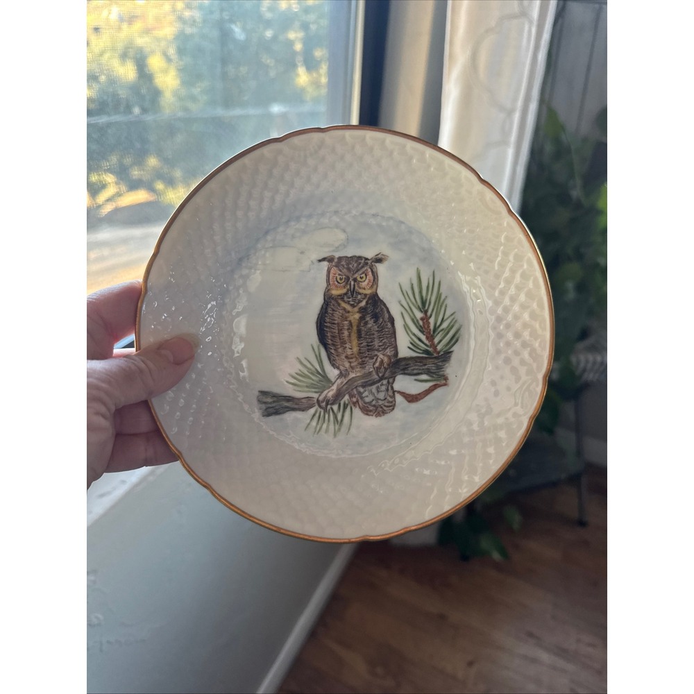 Bing & Grondahl B&G Denmark Horned Owl Porcelain Plate Gold Trim 12-4-52